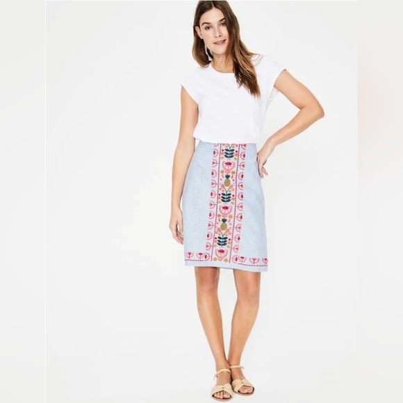 Boden Women's Victoria Embroidered Striped Pencil Mini Skirt Size 14 Floral... - Picture 2 of 16